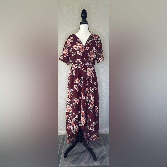 Stevie Hender Burgundy Floral High/Low Maxi Dress | Size M - Picture 1 of 12